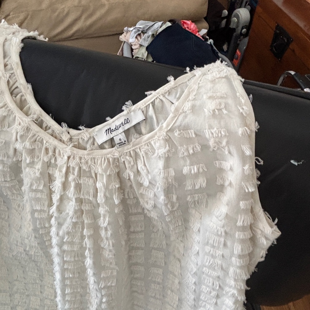 Madewell ivory fringe Textured Sleeveless coverup Dress size small - Picture 3 of 7